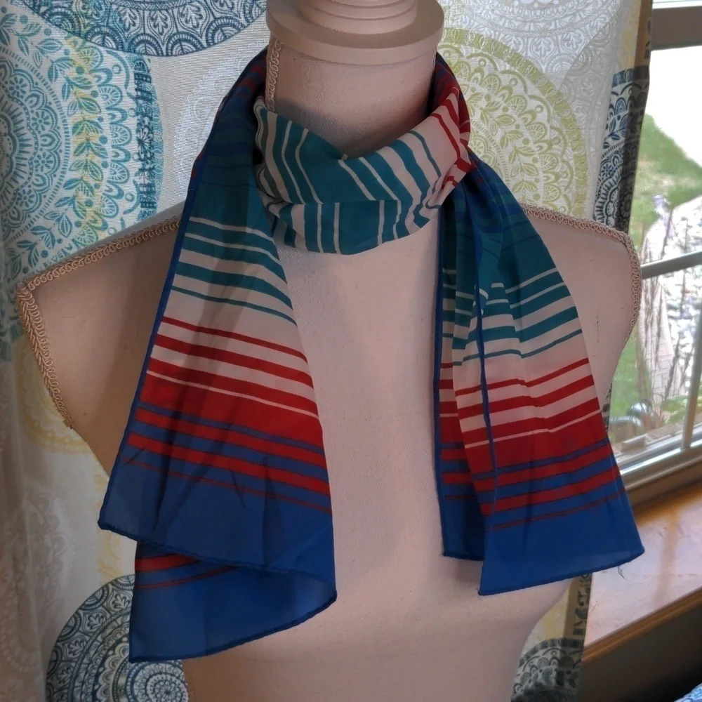 JONATHAN LOGAN Vintage Stripe SCARF Coastal Grandma Color Block Hair Tie